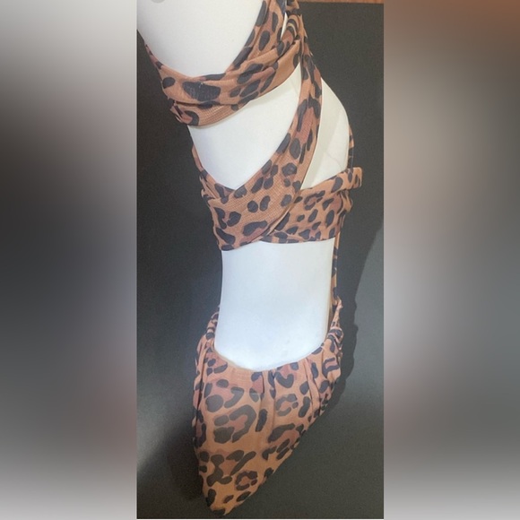 Gianni Bini Henzlee Leopard Print Chiffon Wrap-Up Heels, Approx. 4”, Size 8.5 - Picture 7 of 7